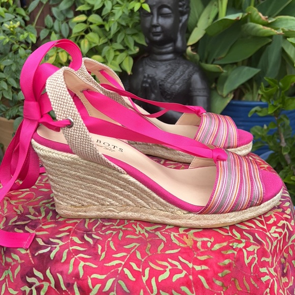 Talbots Pink Ankle Wrap Espadrille Wedge Sandals - Picture 14 of 17